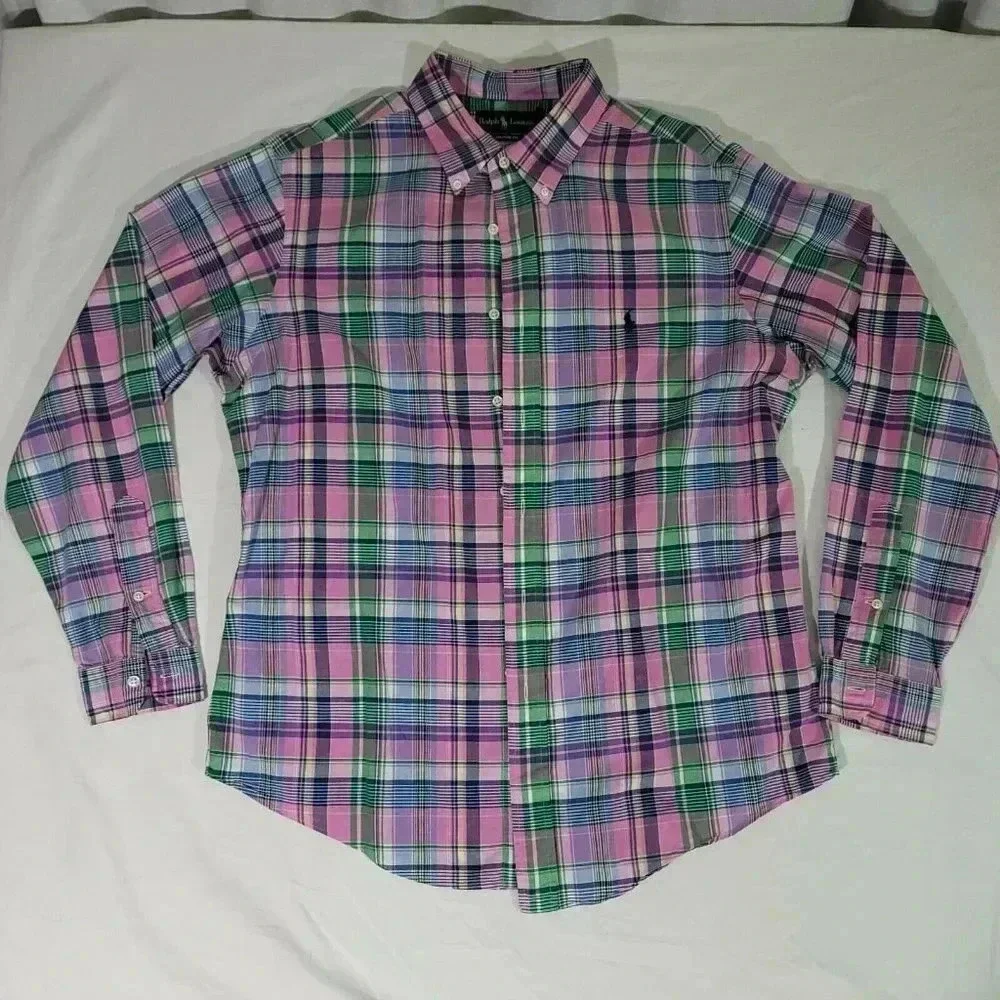 Ralph Lauren Polo Shirt Pink Multi-Color 100% Cotton Shirt Casual Size XL Custom
